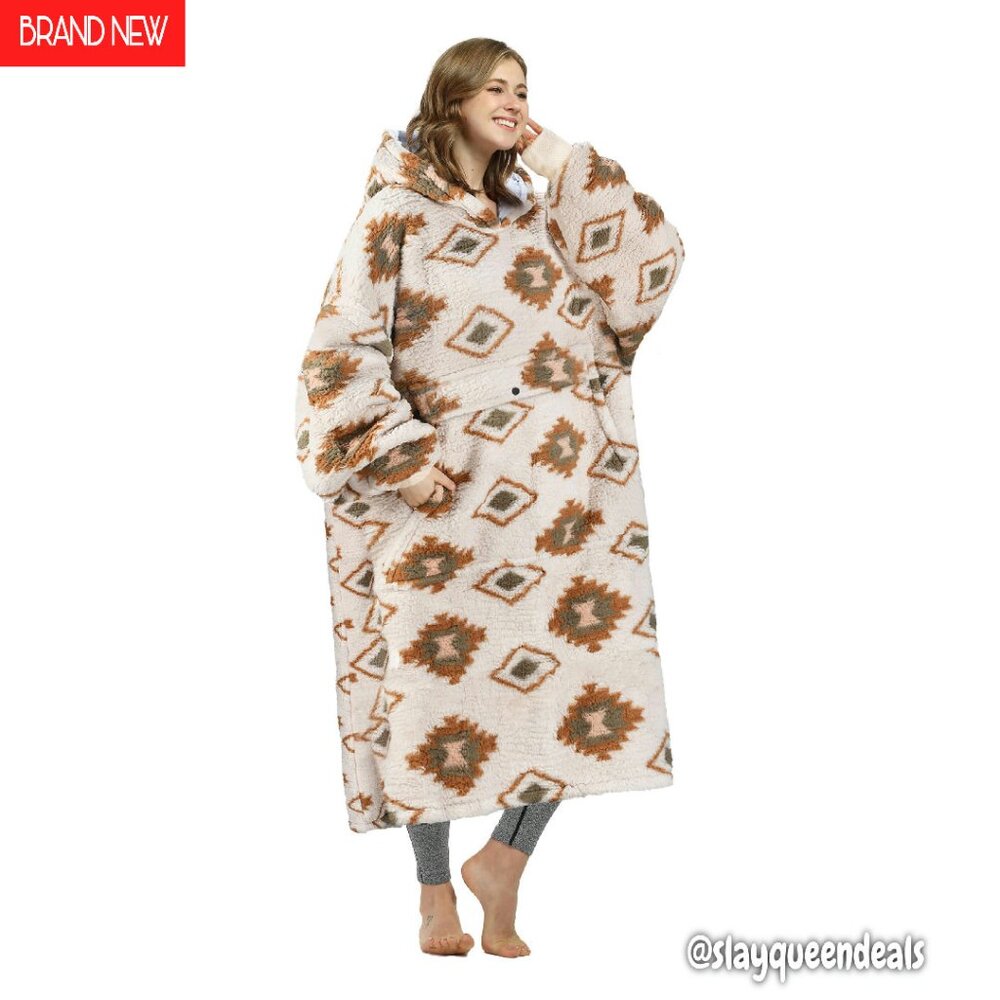 Oversized Fleece Hoodie Blanket with Front Pocket, One Size Fits All